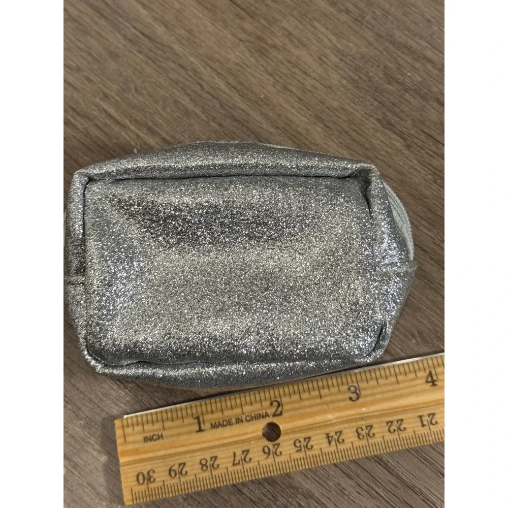 Betsey Johnson Glitter Cat Face Coin Purse Pouch Keychain‎ Silver